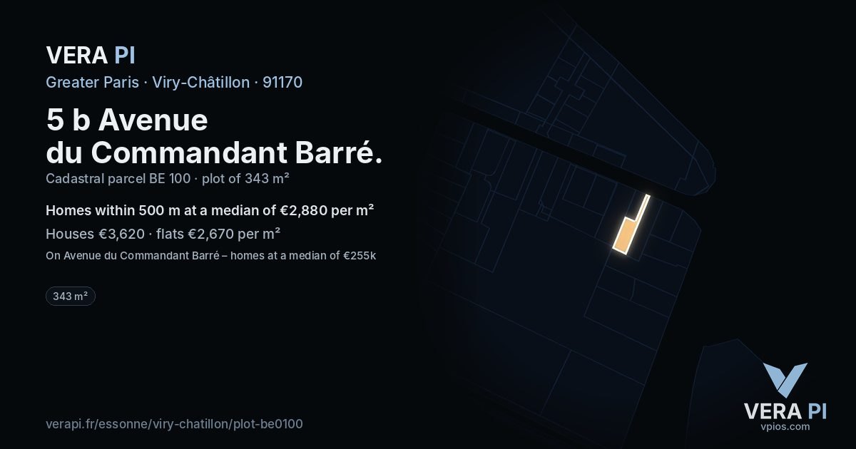 5 b Avenue du Commandant Barré, Viry-Châtillon at night – the plot lit, the parcels around coloured by the prices near them