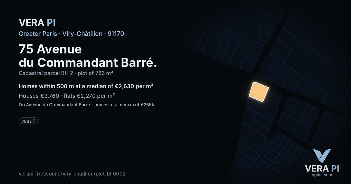 75 Avenue du Commandant Barré, Viry-Châtillon at night – the plot lit, the parcels around coloured by the prices near them