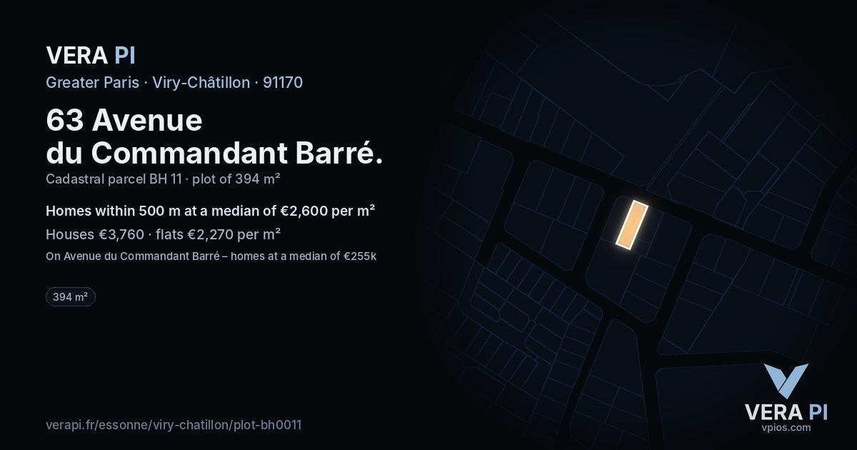 63 Avenue du Commandant Barré, Viry-Châtillon at night – the plot lit, the parcels around coloured by the prices near them