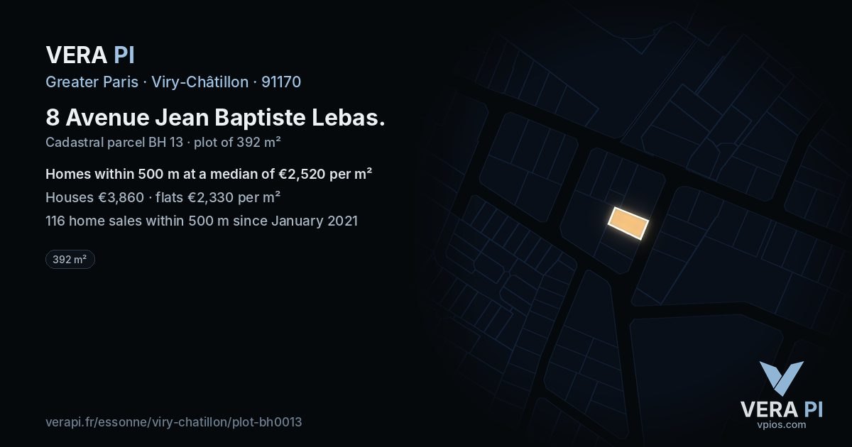 8 Avenue Jean Baptiste Lebas, Viry-Châtillon at night – the plot lit, the parcels around coloured by the prices near them