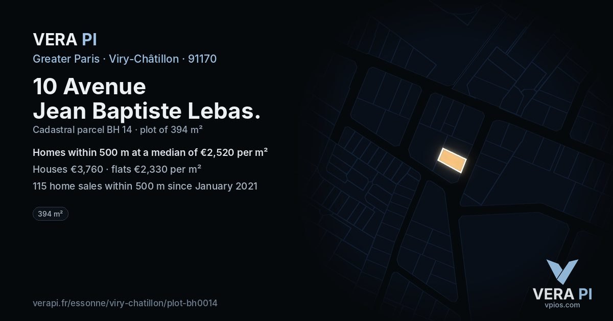 10 Avenue Jean Baptiste Lebas, Viry-Châtillon at night – the plot lit, the parcels around coloured by the prices near them