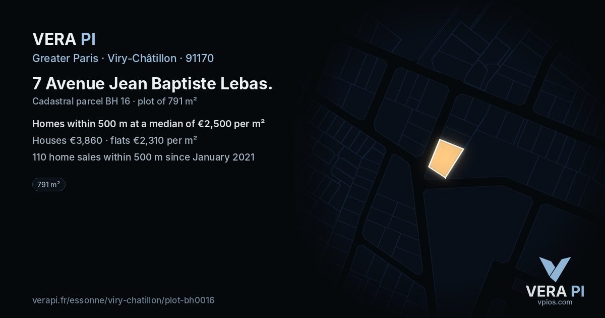 7 Avenue Jean Baptiste Lebas, Viry-Châtillon at night – the plot lit, the parcels around coloured by the prices near them
