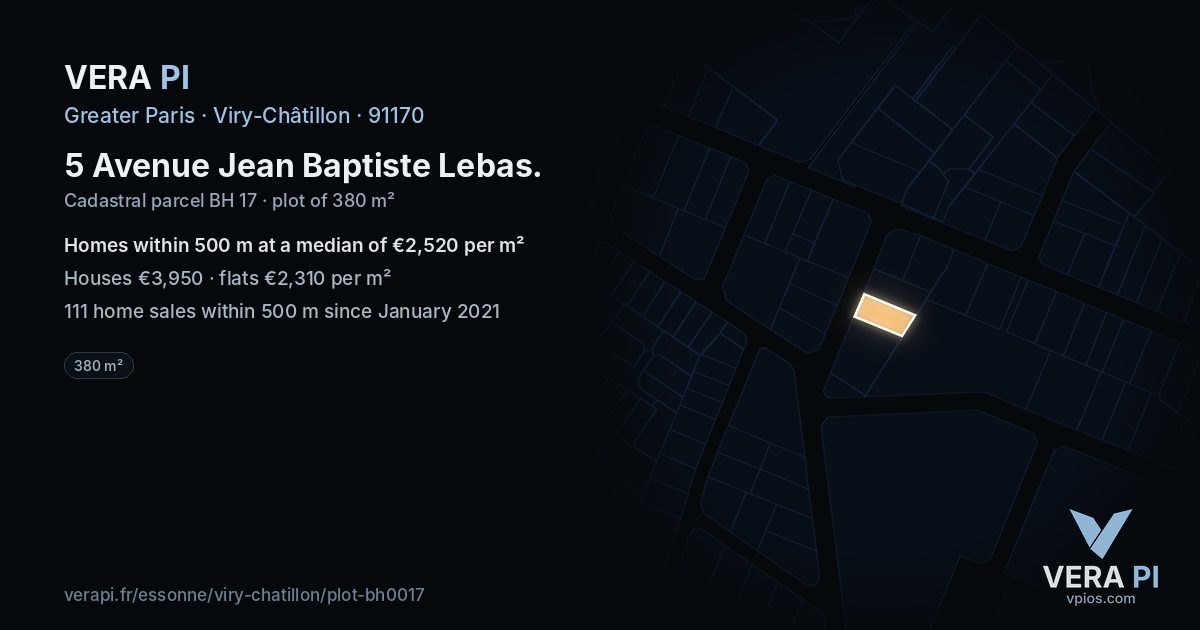 5 Avenue Jean Baptiste Lebas, Viry-Châtillon at night – the plot lit, the parcels around coloured by the prices near them