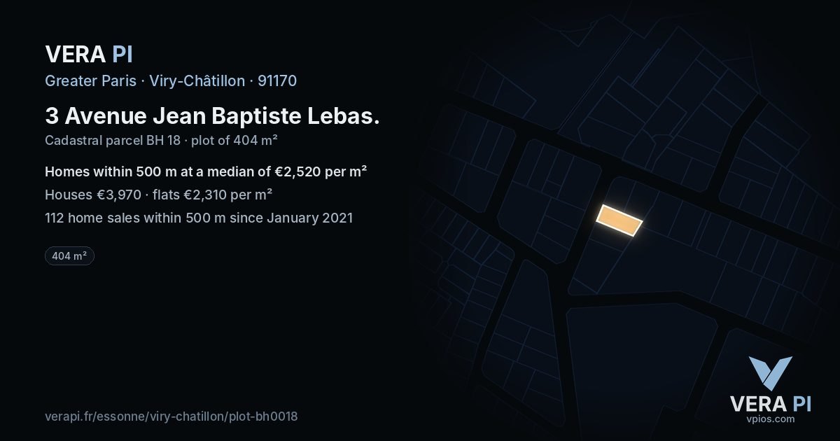 3 Avenue Jean Baptiste Lebas, Viry-Châtillon at night – the plot lit, the parcels around coloured by the prices near them