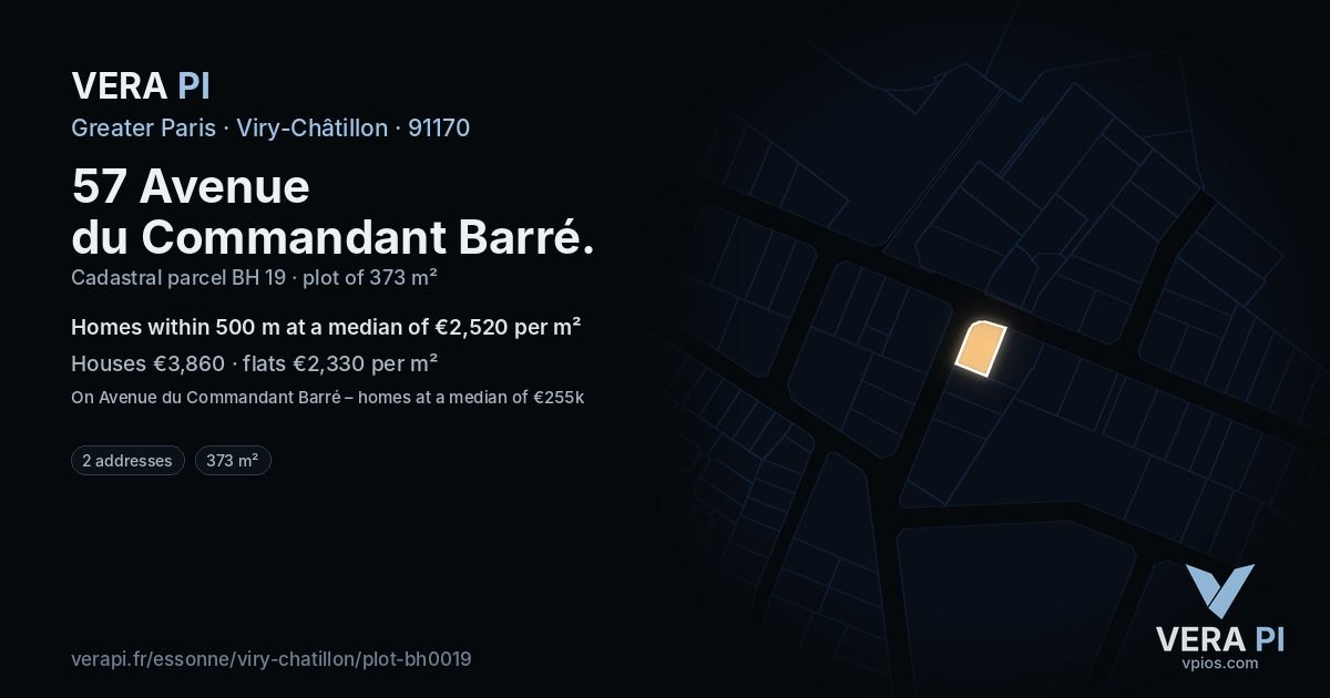 57 Avenue du Commandant Barré, Viry-Châtillon at night – the plot lit, the parcels around coloured by the prices near them