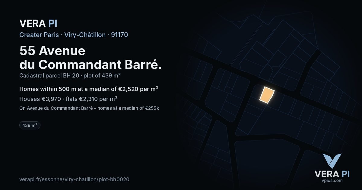55 Avenue du Commandant Barré, Viry-Châtillon at night – the plot lit, the parcels around coloured by the prices near them