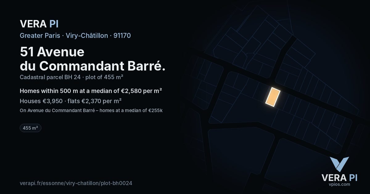 51 Avenue du Commandant Barré, Viry-Châtillon at night – the plot lit, the parcels around coloured by the prices near them