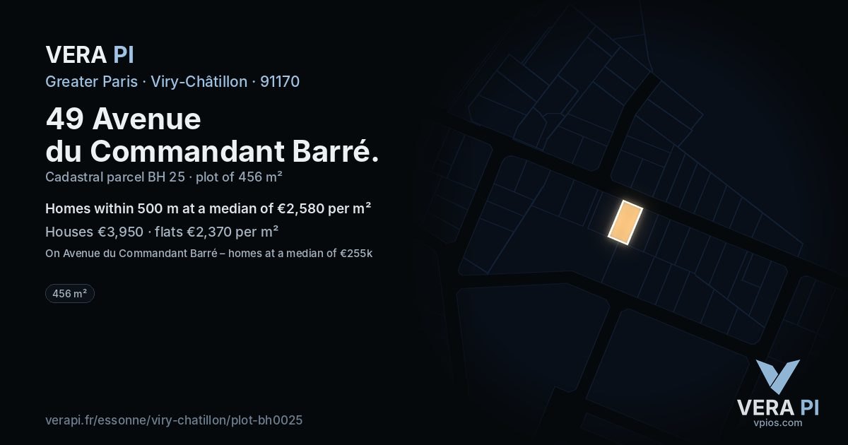49 Avenue du Commandant Barré, Viry-Châtillon at night – the plot lit, the parcels around coloured by the prices near them