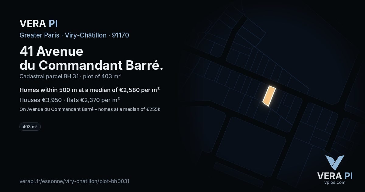 41 Avenue du Commandant Barré, Viry-Châtillon at night – the plot lit, the parcels around coloured by the prices near them
