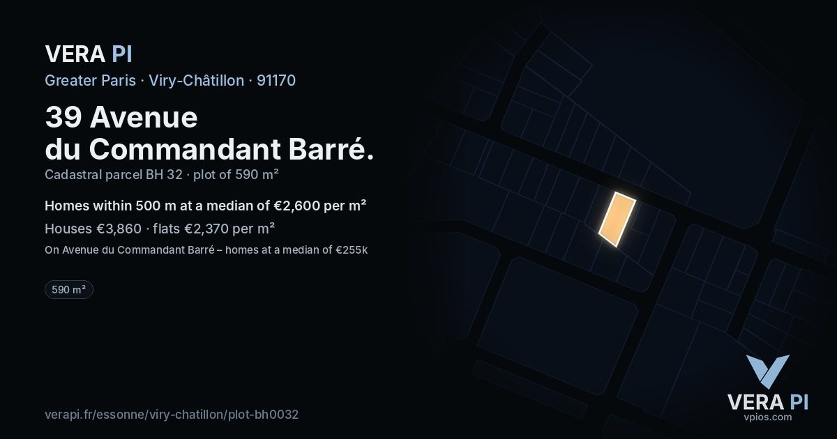 39 Avenue du Commandant Barré, Viry-Châtillon at night – the plot lit, the parcels around coloured by the prices near them