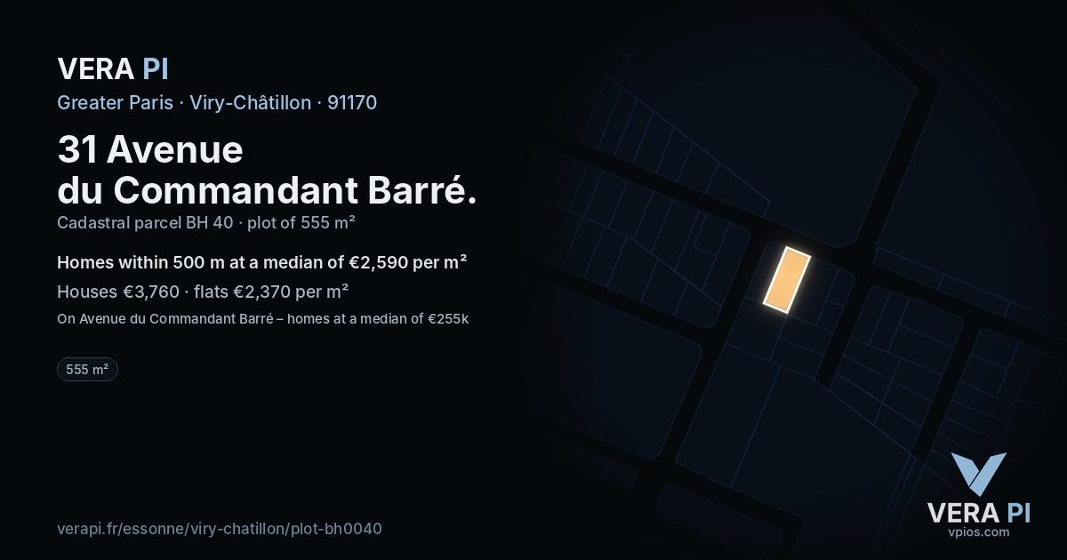 31 Avenue du Commandant Barré, Viry-Châtillon at night – the plot lit, the parcels around coloured by the prices near them