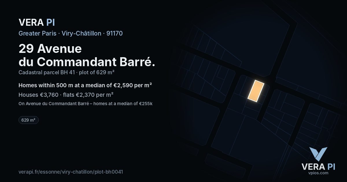 29 Avenue du Commandant Barré, Viry-Châtillon at night – the plot lit, the parcels around coloured by the prices near them