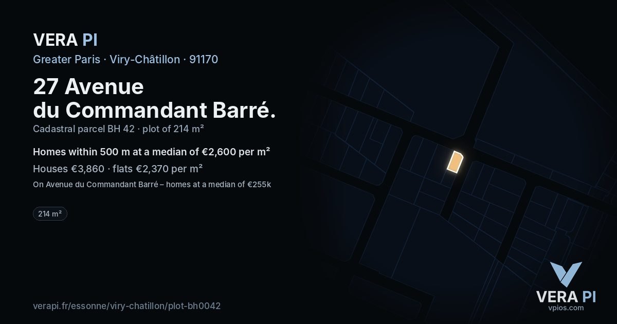 27 Avenue du Commandant Barré, Viry-Châtillon at night – the plot lit, the parcels around coloured by the prices near them