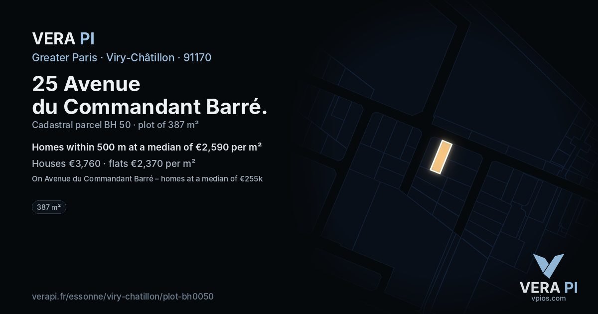 25 Avenue du Commandant Barré, Viry-Châtillon at night – the plot lit, the parcels around coloured by the prices near them