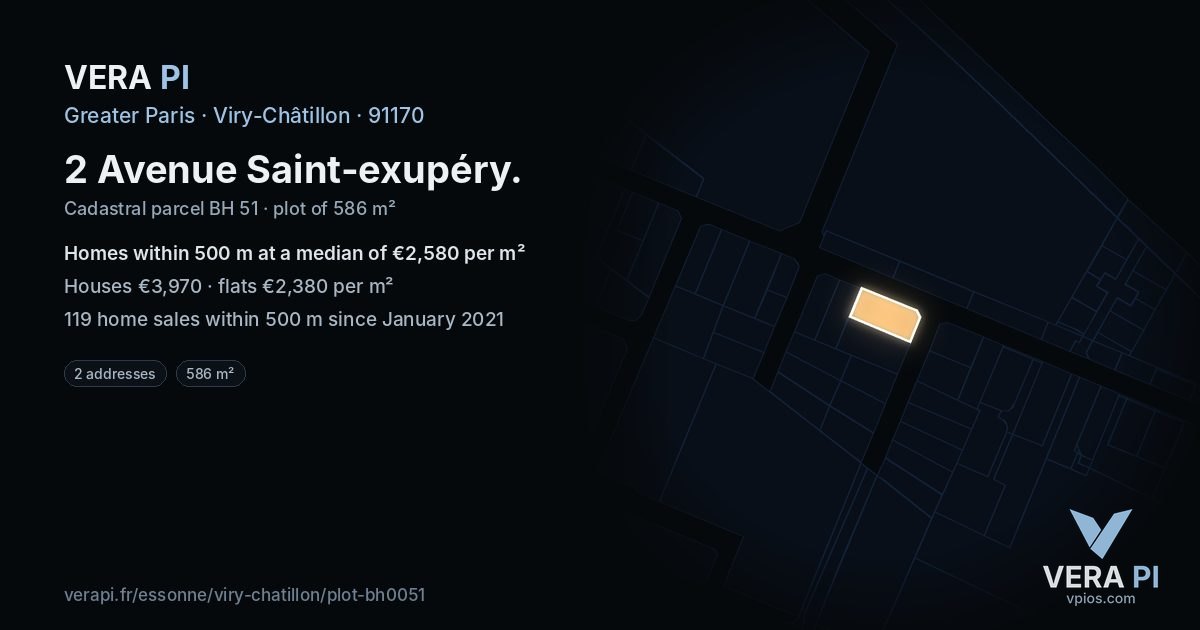 2 Avenue Saint-exupéry, Viry-Châtillon at night – the plot lit, the parcels around coloured by the prices near them