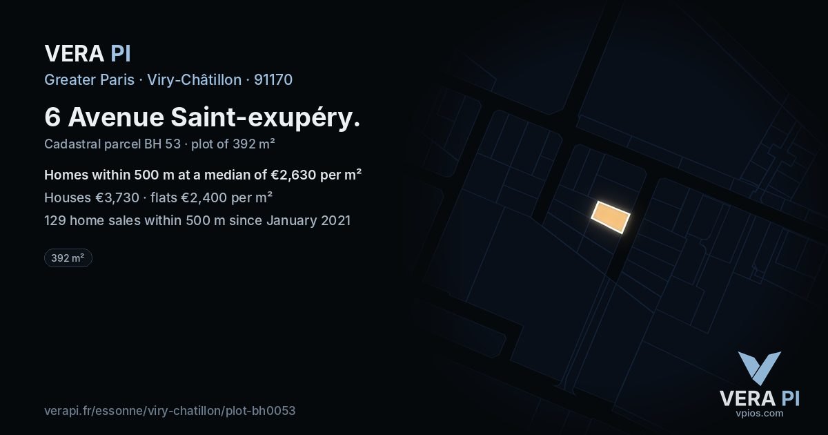 6 Avenue Saint-exupéry, Viry-Châtillon at night – the plot lit, the parcels around coloured by the prices near them