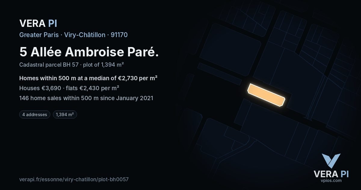 5 Allée Ambroise Paré, Viry-Châtillon at night – the plot lit, the parcels around coloured by the prices near them