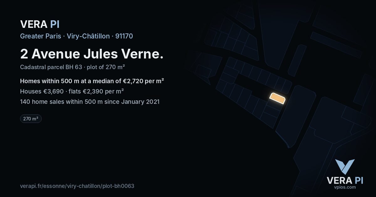 2 Avenue Jules Verne, Viry-Châtillon at night – the plot lit, the parcels around coloured by the prices near them