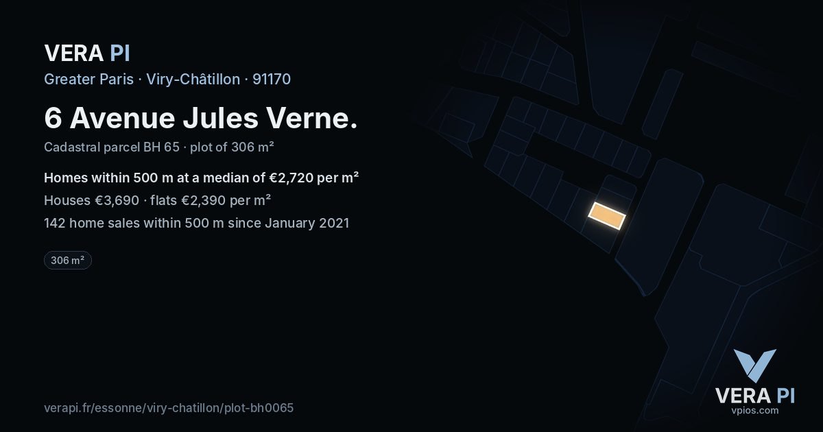 6 Avenue Jules Verne, Viry-Châtillon at night – the plot lit, the parcels around coloured by the prices near them