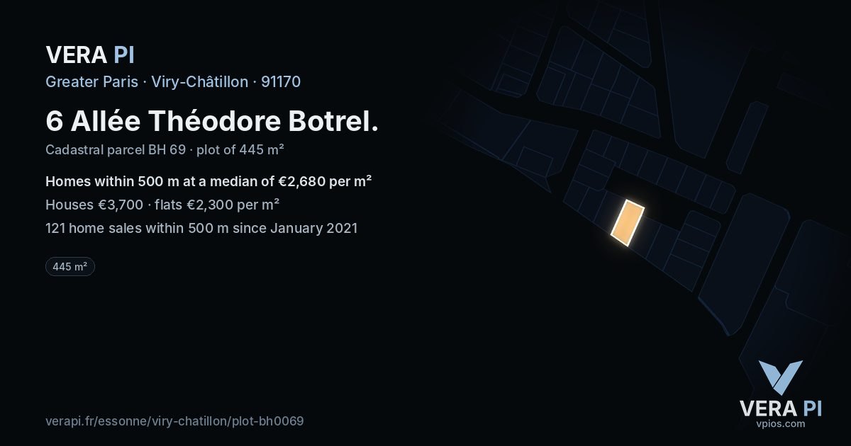 6 Allée Théodore Botrel, Viry-Châtillon at night – the plot lit, the parcels around coloured by the prices near them