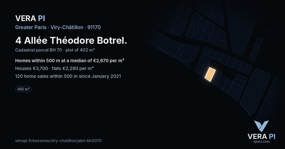 4 Allée Théodore Botrel, Viry-Châtillon at night – the plot lit, the parcels around coloured by the prices near them