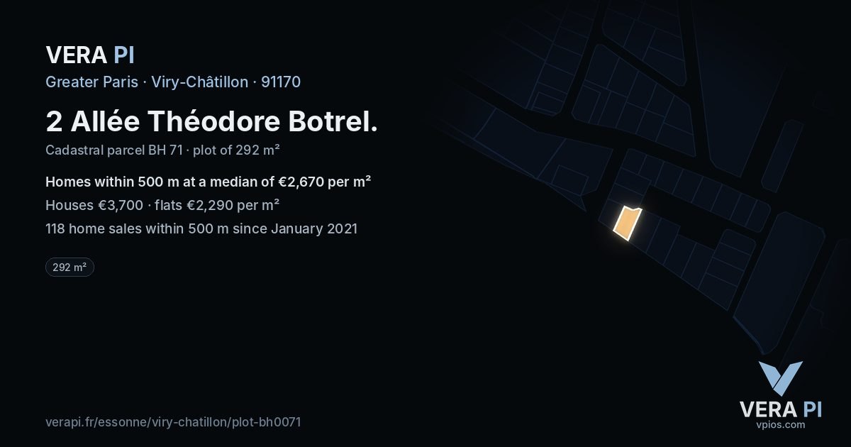 2 Allée Théodore Botrel, Viry-Châtillon at night – the plot lit, the parcels around coloured by the prices near them