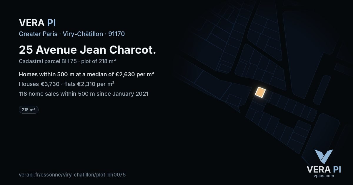25 Avenue Jean Charcot, Viry-Châtillon at night – the plot lit, the parcels around coloured by the prices near them
