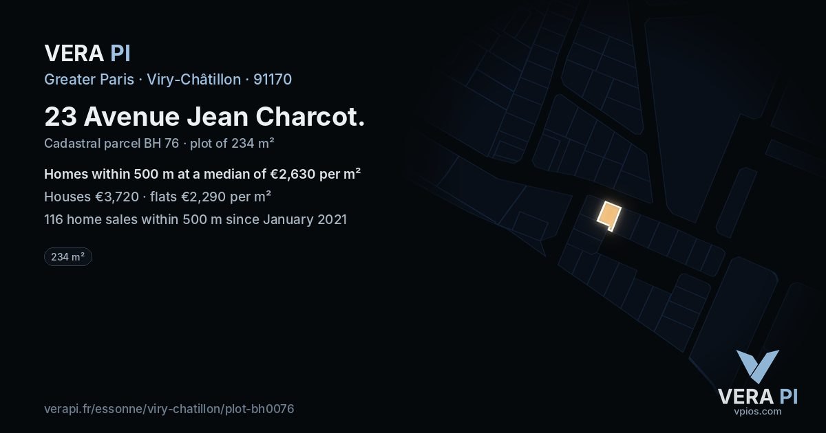 23 Avenue Jean Charcot, Viry-Châtillon at night – the plot lit, the parcels around coloured by the prices near them