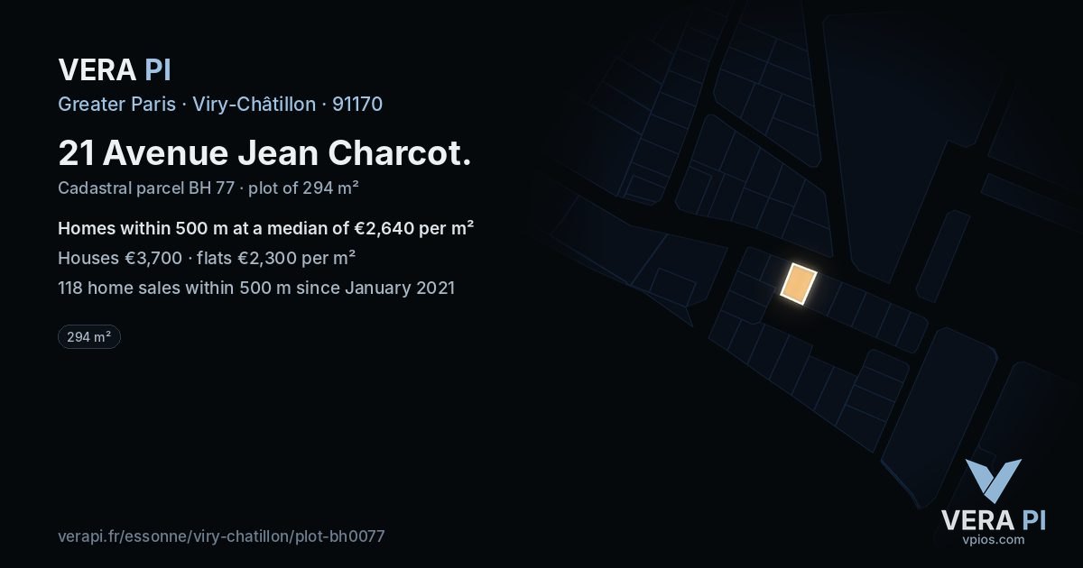 21 Avenue Jean Charcot, Viry-Châtillon at night – the plot lit, the parcels around coloured by the prices near them