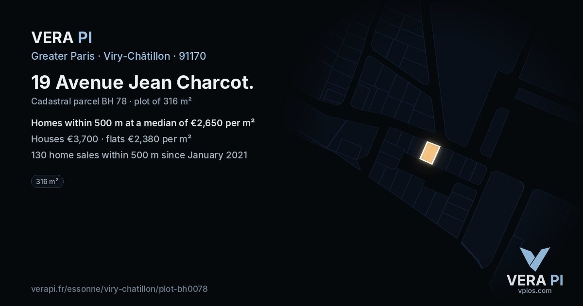 19 Avenue Jean Charcot, Viry-Châtillon at night – the plot lit, the parcels around coloured by the prices near them