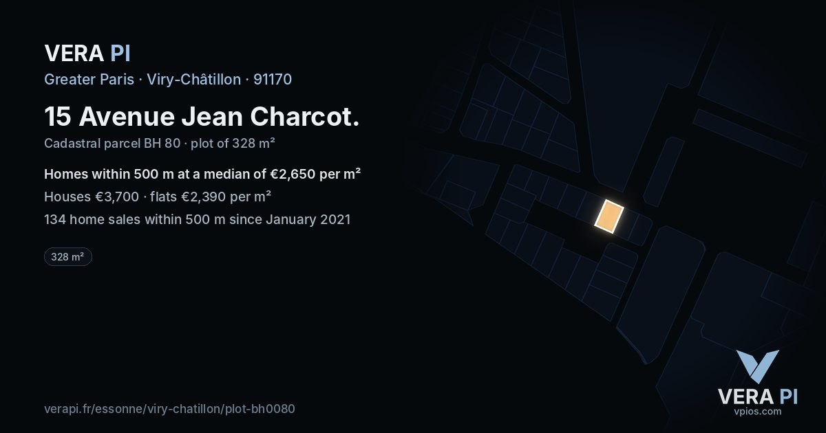 15 Avenue Jean Charcot, Viry-Châtillon at night – the plot lit, the parcels around coloured by the prices near them