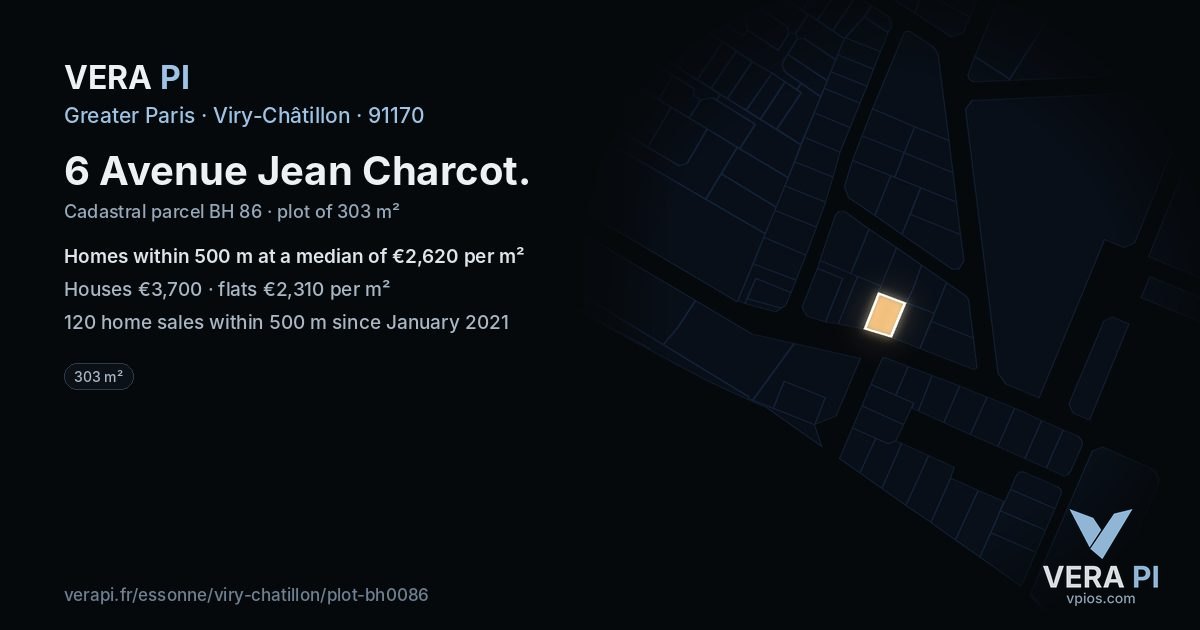 6 Avenue Jean Charcot, Viry-Châtillon at night – the plot lit, the parcels around coloured by the prices near them