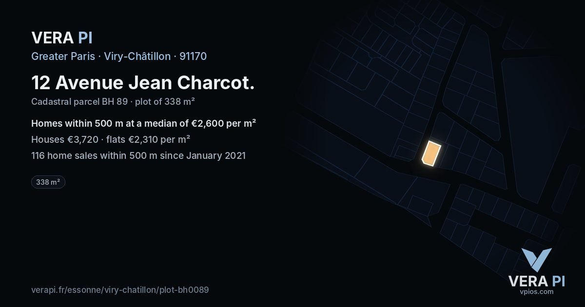 12 Avenue Jean Charcot, Viry-Châtillon at night – the plot lit, the parcels around coloured by the prices near them