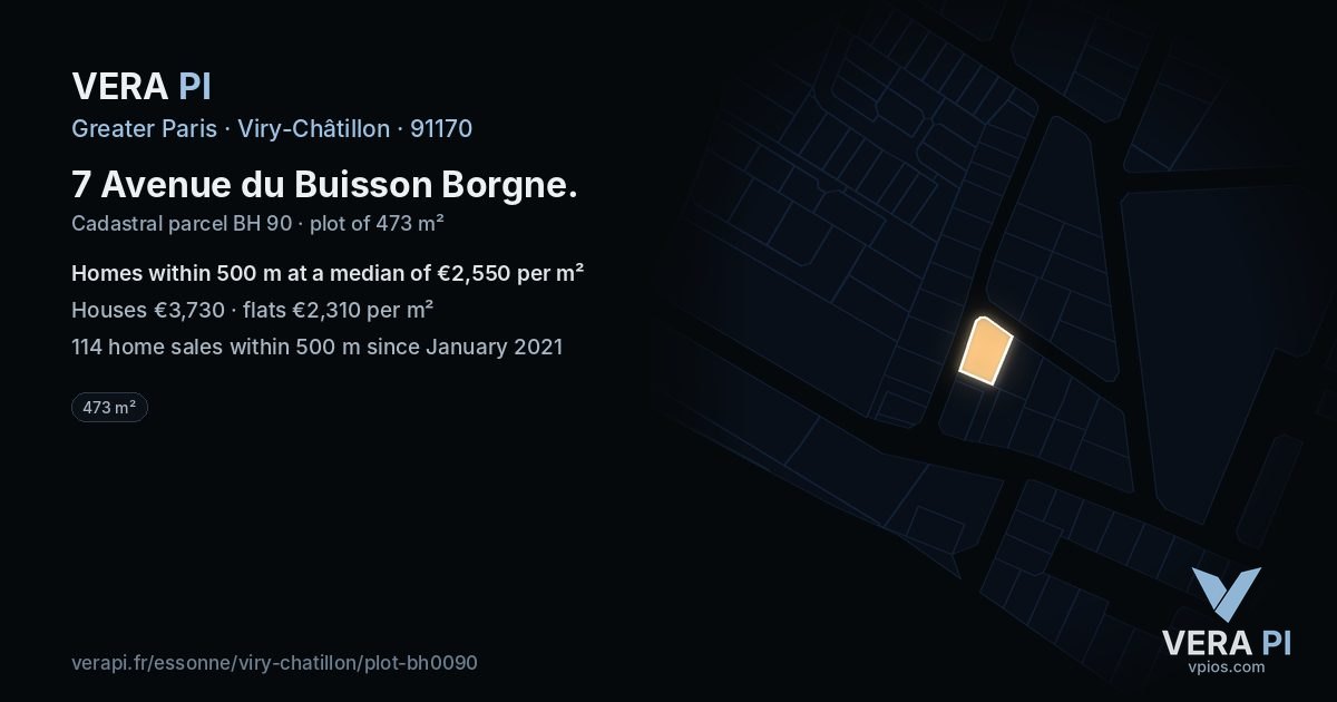 7 Avenue du Buisson Borgne, Viry-Châtillon at night – the plot lit, the parcels around coloured by the prices near them