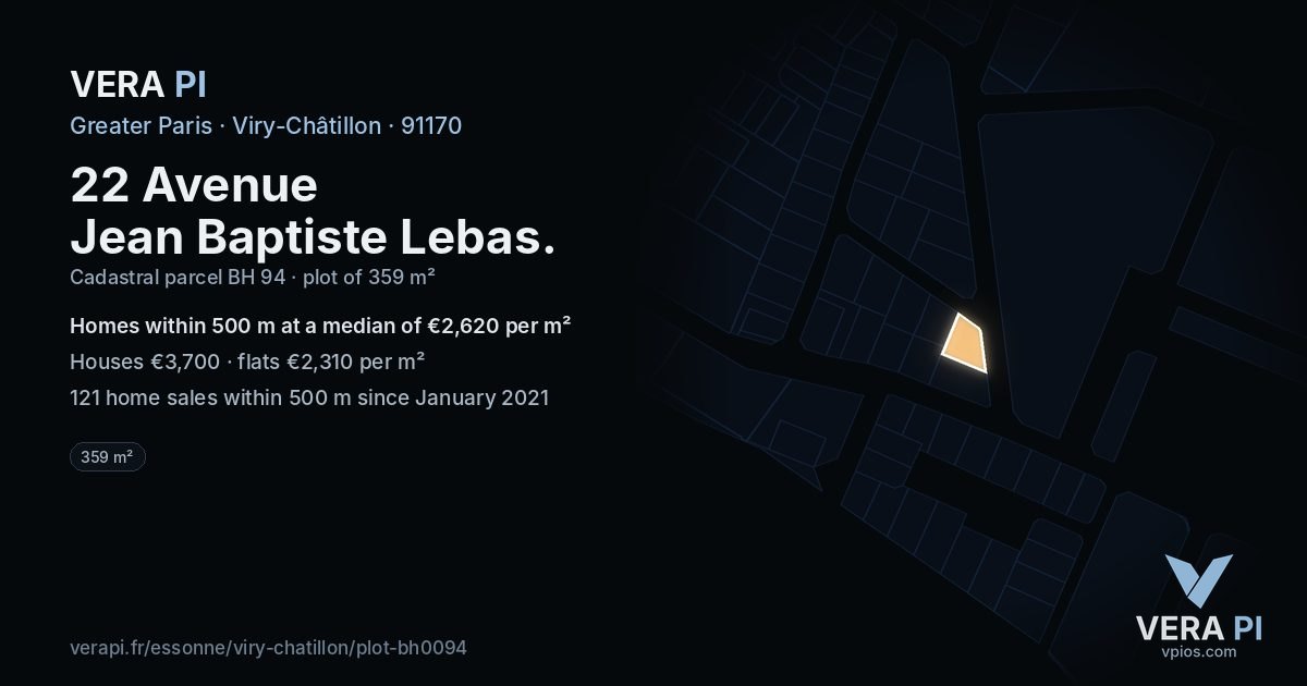 22 Avenue Jean Baptiste Lebas, Viry-Châtillon at night – the plot lit, the parcels around coloured by the prices near them