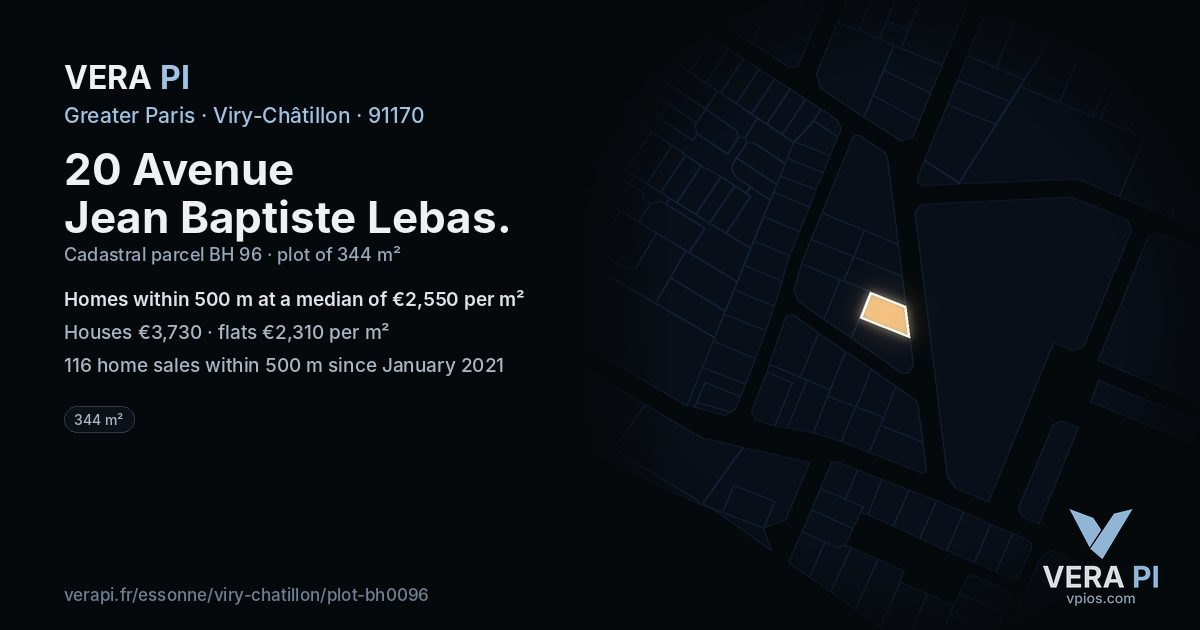 20 Avenue Jean Baptiste Lebas, Viry-Châtillon at night – the plot lit, the parcels around coloured by the prices near them