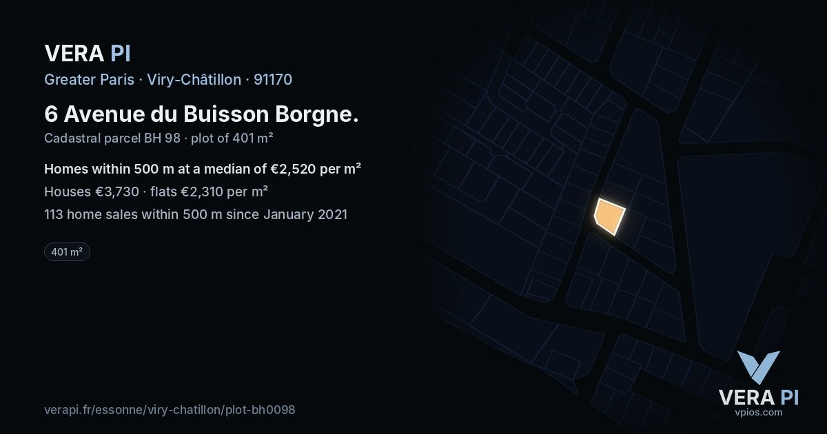 6 Avenue du Buisson Borgne, Viry-Châtillon at night – the plot lit, the parcels around coloured by the prices near them