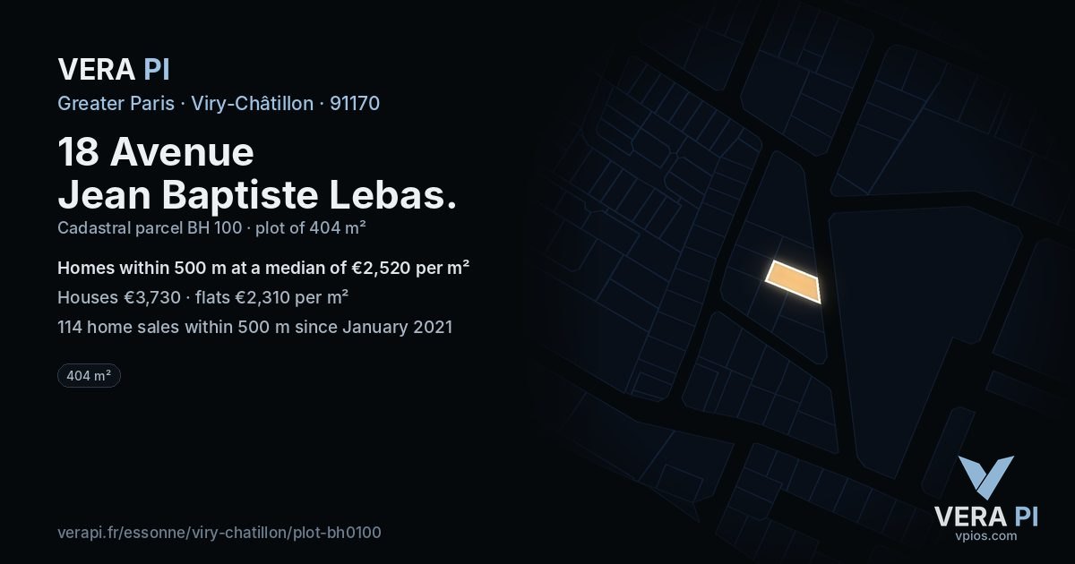 18 Avenue Jean Baptiste Lebas, Viry-Châtillon at night – the plot lit, the parcels around coloured by the prices near them