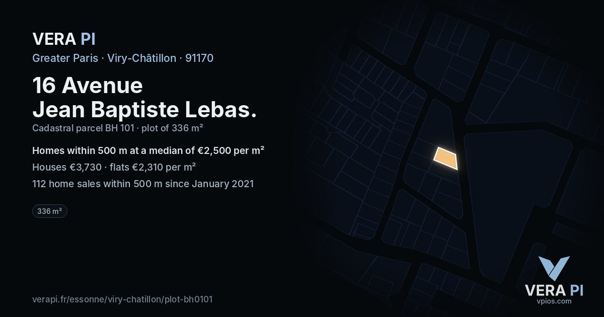 16 Avenue Jean Baptiste Lebas, Viry-Châtillon at night – the plot lit, the parcels around coloured by the prices near them