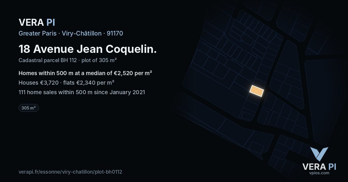 18 Avenue Jean Coquelin, Viry-Châtillon at night – the plot lit, the parcels around coloured by the prices near them