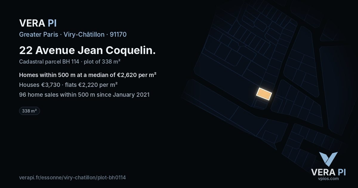 22 Avenue Jean Coquelin, Viry-Châtillon at night – the plot lit, the parcels around coloured by the prices near them
