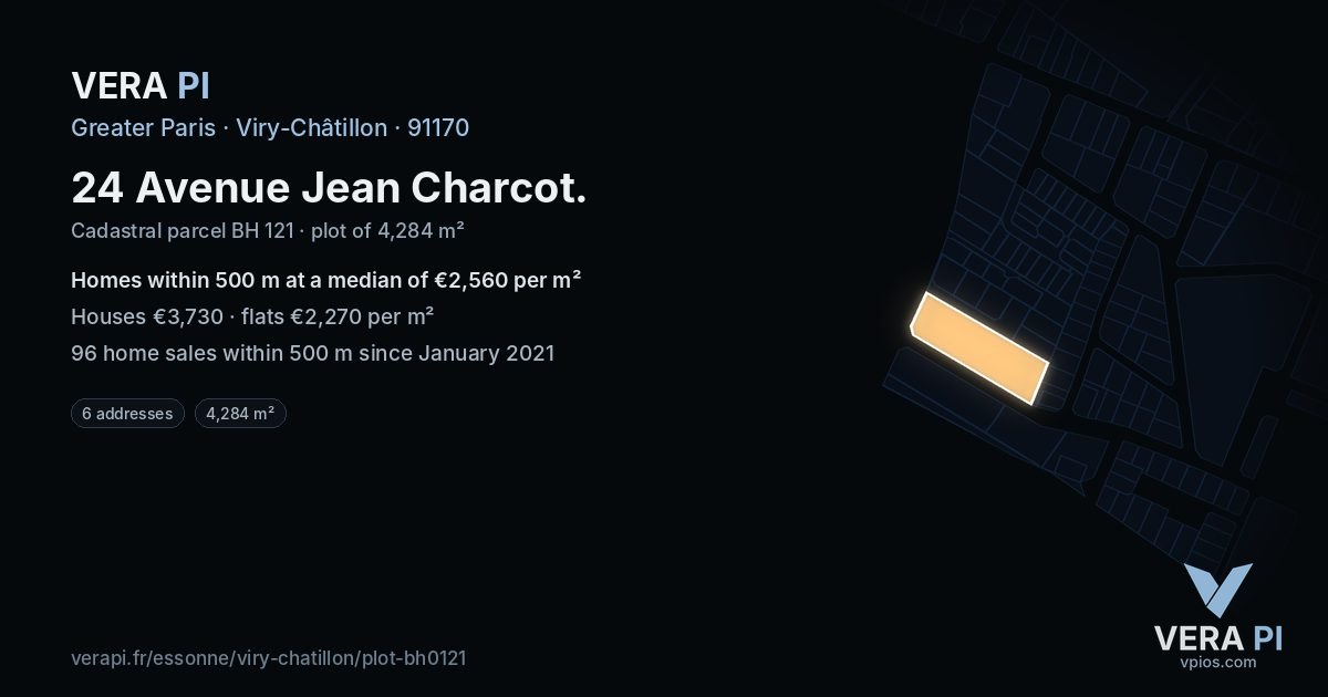 24 Avenue Jean Charcot, Viry-Châtillon at night – the plot lit, the parcels around coloured by the prices near them