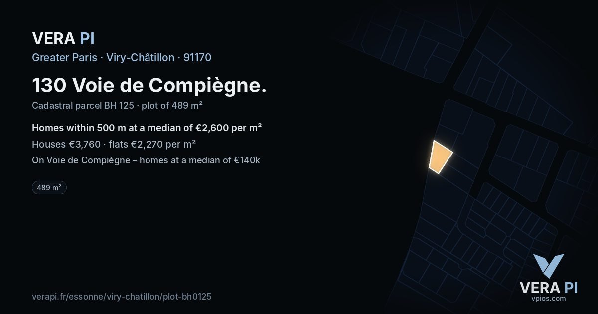 130 Voie de Compiègne, Viry-Châtillon at night – the plot lit, the parcels around coloured by the prices near them
