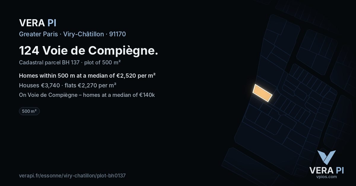 124 Voie de Compiègne, Viry-Châtillon at night – the plot lit, the parcels around coloured by the prices near them