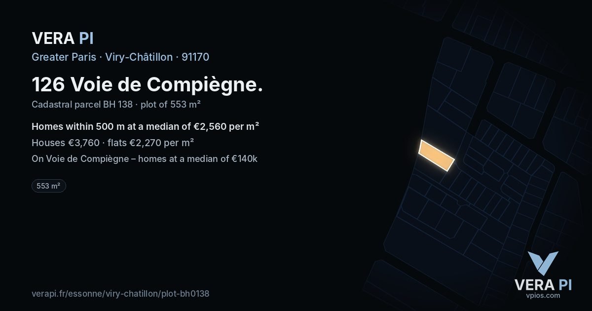 126 Voie de Compiègne, Viry-Châtillon at night – the plot lit, the parcels around coloured by the prices near them