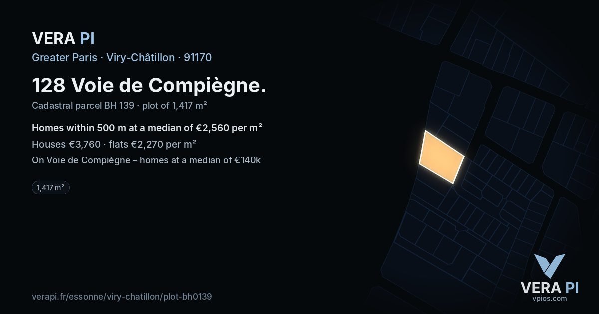 128 Voie de Compiègne, Viry-Châtillon at night – the plot lit, the parcels around coloured by the prices near them