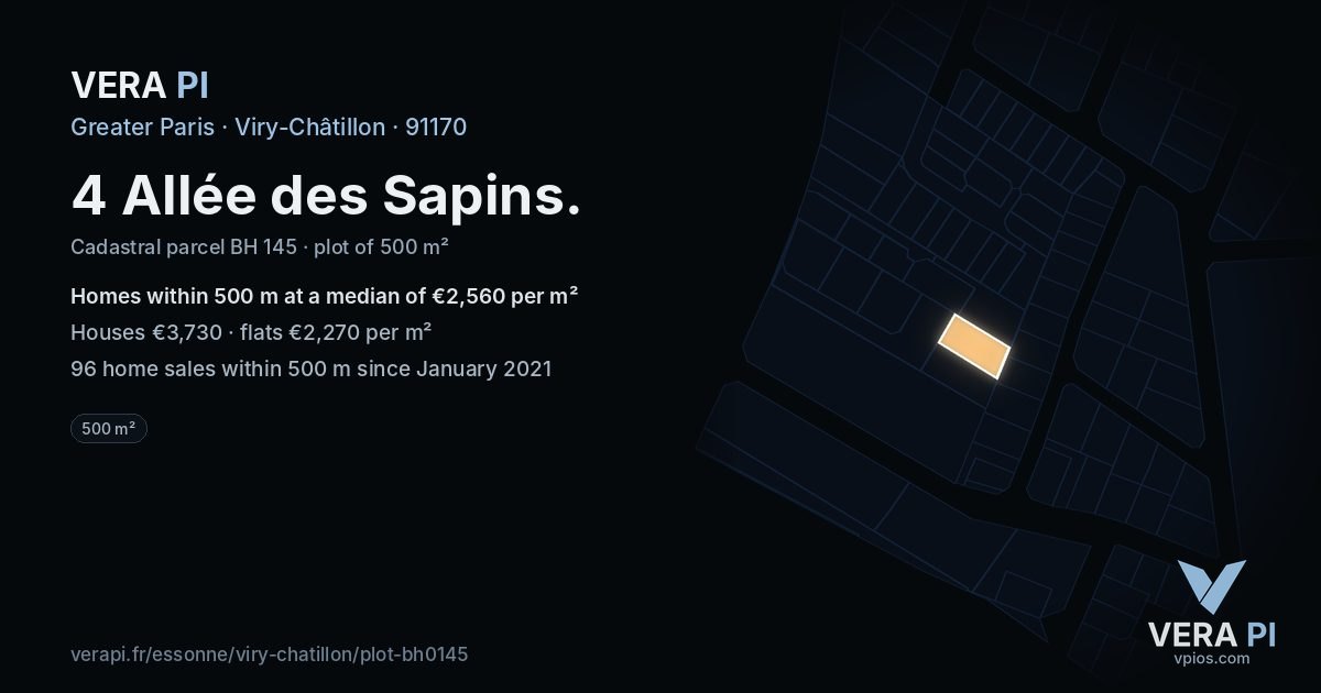 4 Allée des Sapins, Viry-Châtillon at night – the plot lit, the parcels around coloured by the prices near them