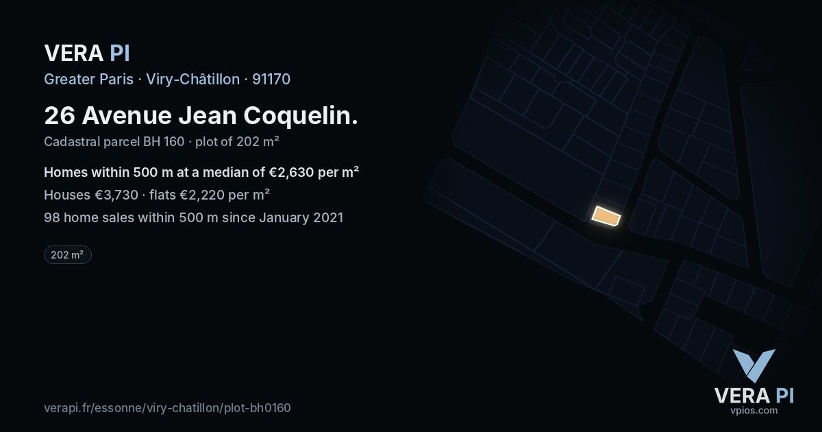 26 Avenue Jean Coquelin, Viry-Châtillon at night – the plot lit, the parcels around coloured by the prices near them