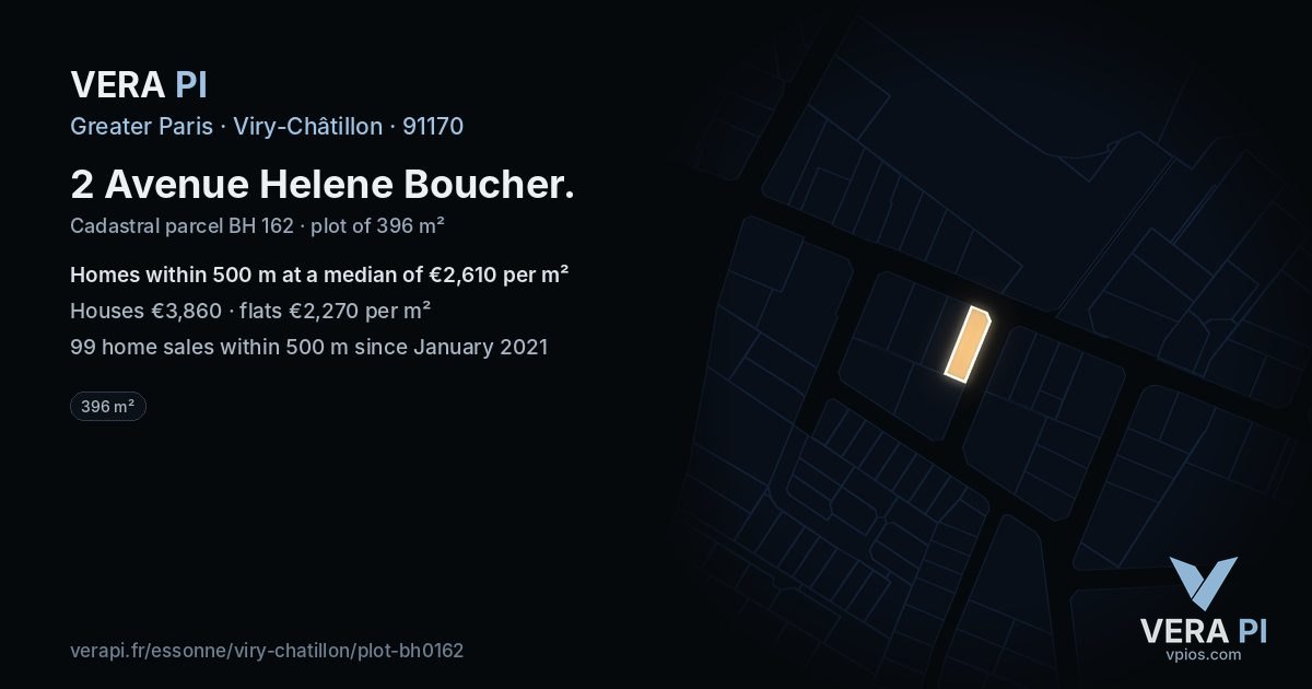 2 Avenue Helene Boucher, Viry-Châtillon at night – the plot lit, the parcels around coloured by the prices near them