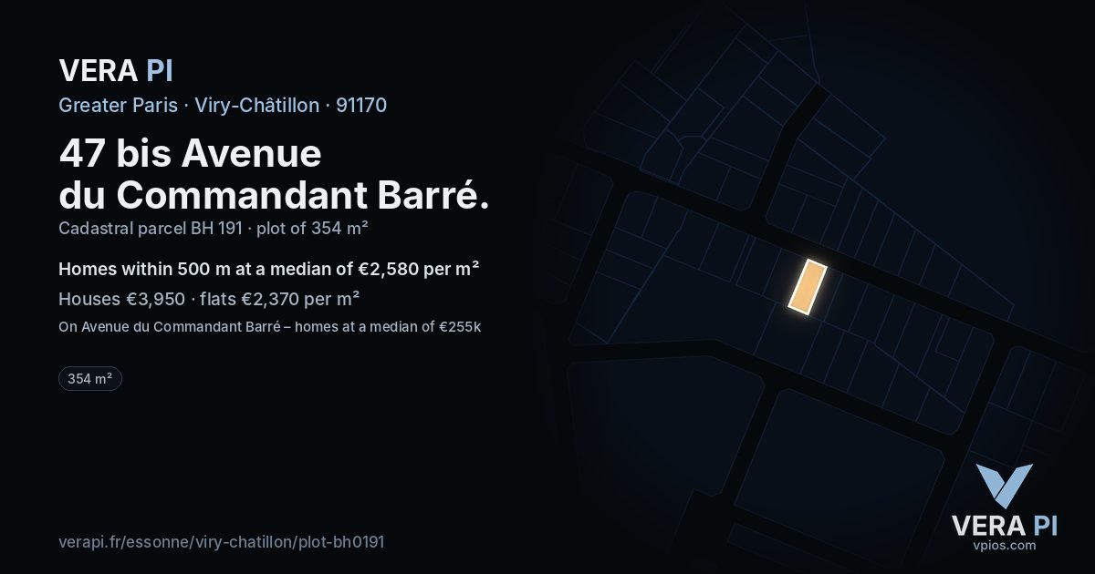 47 bis Avenue du Commandant Barré, Viry-Châtillon at night – the plot lit, the parcels around coloured by the prices near them